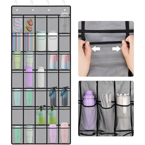 35 Pockets Door Hanging Cup Organizer Fit for Stanley Tumblers (67'' x 27.6'' / Gray)