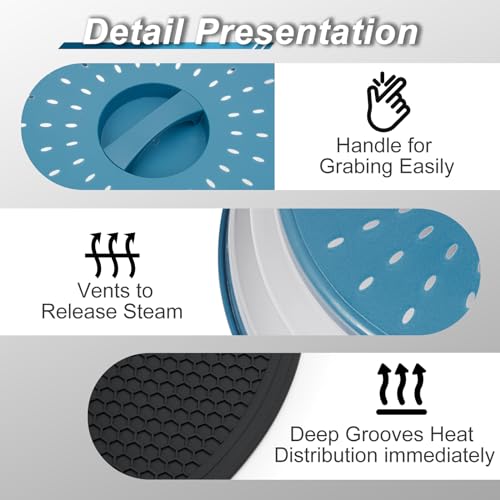 2 in 1 WENWELL Microwave Splatter Cover for Food & Mat (10" Blue cover & 10" black mat)