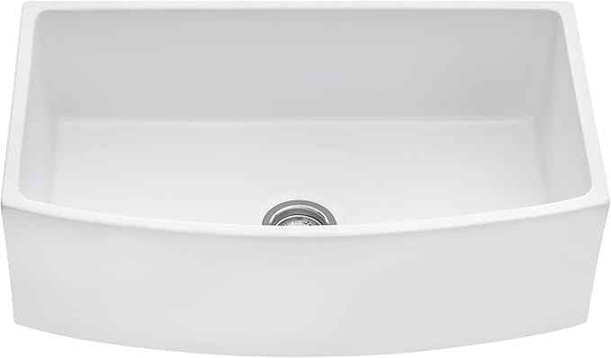 Ruvati 33 inch Fireclay White Farmhouse Kitchen Sink Bow Front Curved Apron Single Bowl - RVL2398WH