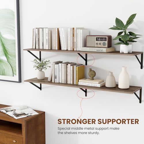 48W x 12D Deep Floating Shelves Set of 2 Grey (Grey With Black Metal Bracket / 48Wx12Dx5.8H)