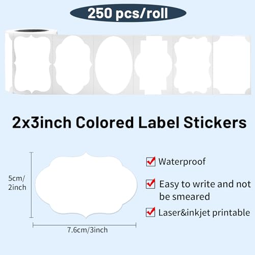 White Labels 250 PCS 3" x 2" Fancy Shape Stickers for Storage Box or Food Jars