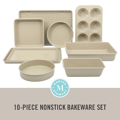 Gallen 10 Piece Baking Pans Ceramic PFA Free Non Toxic Non Stick Bakeware Set (Taupe / 10-Piece Bakeware Set)