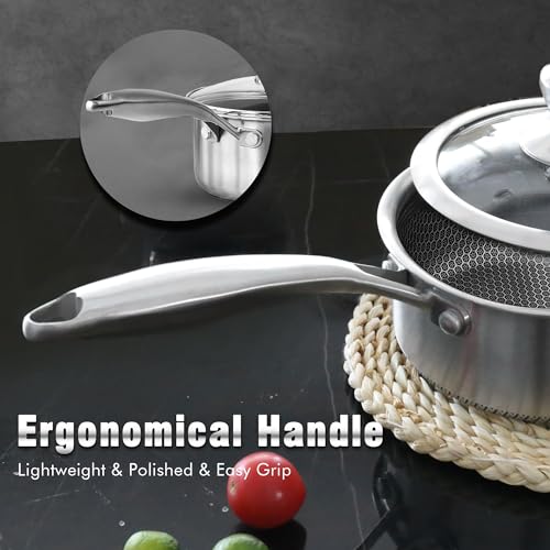 Hybrid Nonstick 1 Quart Stainless Steel Saucepan with Glass Lid (1 Quarts)