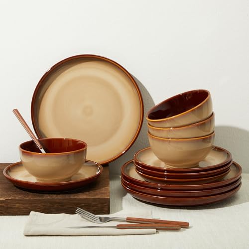 Ceramic Dinnerware Sets for 6 (Brown Yellow / Set (18pcs))