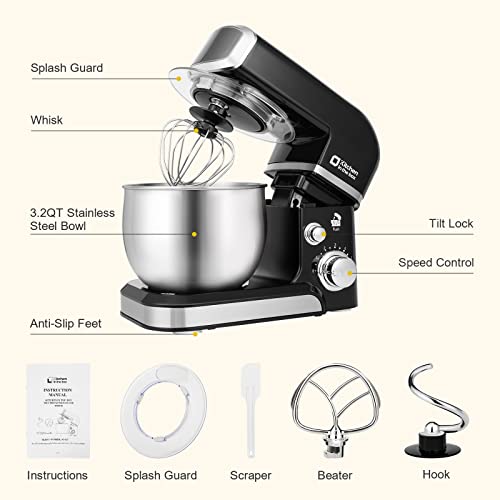 Stand Mixer 3.2Qt Small Electric Food Mixer (Black)