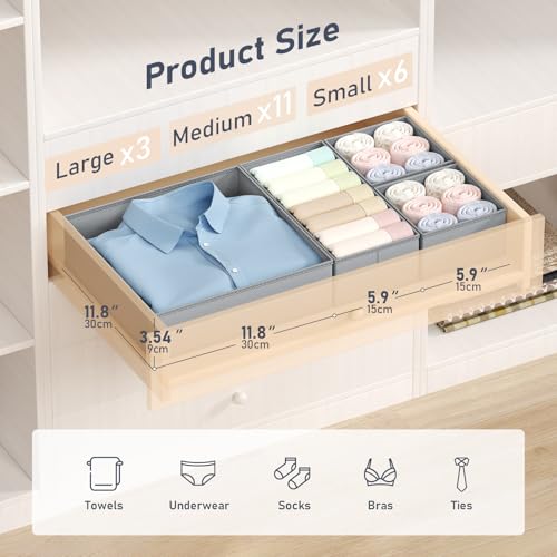 Drawer Organizer Clothes Storage (Gray / 20 Pack)