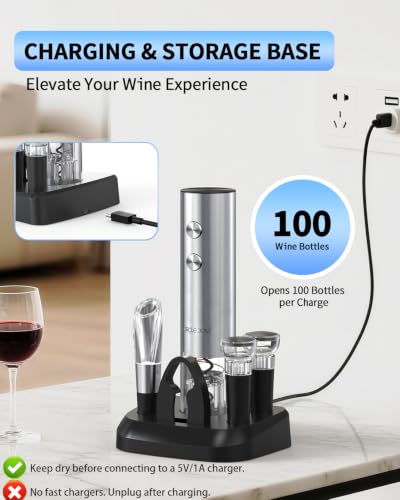 Electric Wine Opener Stainless Steel Rechargeable Automatic Wine Bottle Opener Set 7 (7-in-1 Silver / Rechargeable)