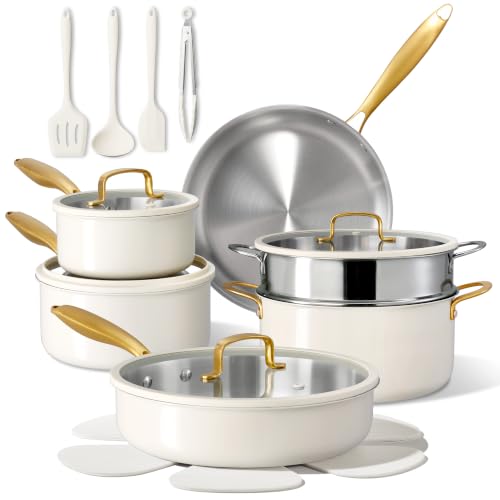 18 PCS Stainless Steel Cookware Set (White / 18 PCS)