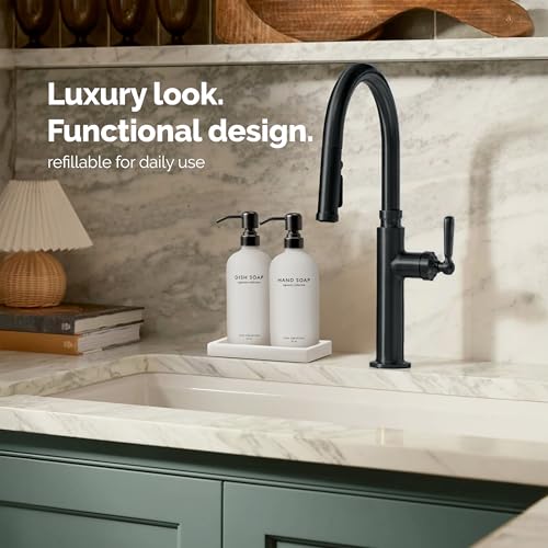 Glass Soap Dispenser Set (White Bottle / Matte Black Pump)