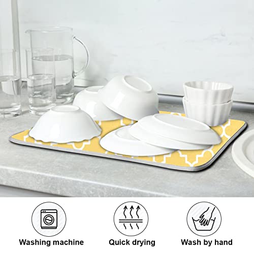 Super Absorbent Dish Drying Mat (Quatrefoil Lattice Yellow Pattern / 16" x 18")