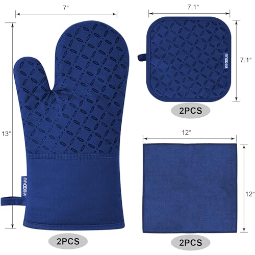 Oven Mitts and Pot Holders 6pcs Set (Marine Blue)
