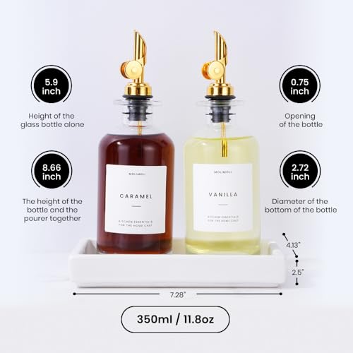 Olive Oil Dispenser Bottle for Kitchen (350ml, Set of 2 Bottles + Tray / Gold)