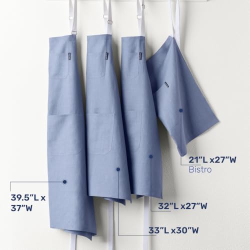 100% Pure Linen Apron (Dusty Blue / White / 39.5 X 37 Inch)