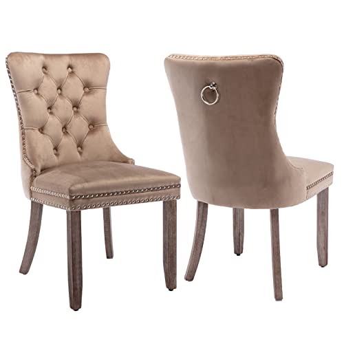 Khaki Velvet Dining Chairs Set of 2 (Khiki)