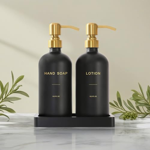 Soap Dispenser Bathroom Set (Hl Gold Pump & Black Bottle)