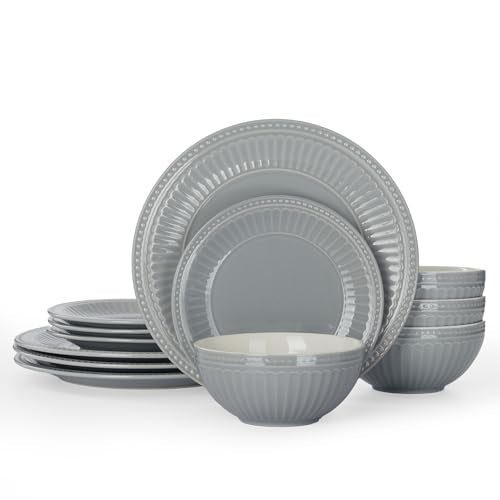 Ceramic Plates and Bowls Sets (Bluish Grey / Service for 4)