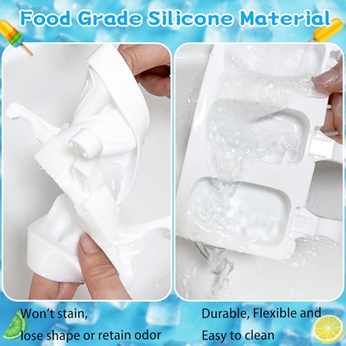 8 Set Silicone Popsicle Molds 4 Cavities Ice Cream Oval Cake Molds with 400 Sticks (8 Set / White)