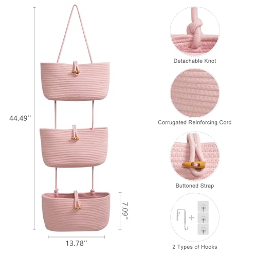 Over the Door Hanging Baskets with Button Strap (Pink / 3 tier+Button)