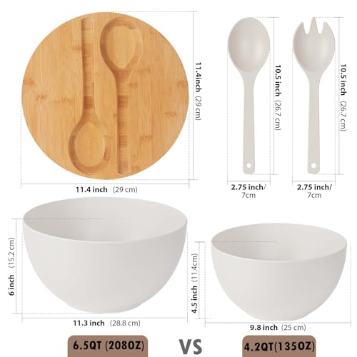 11.3" Extra Large Salad Serving Bowl Set with Wooden Lid&Utensils (11.3 inch / Matte White)
