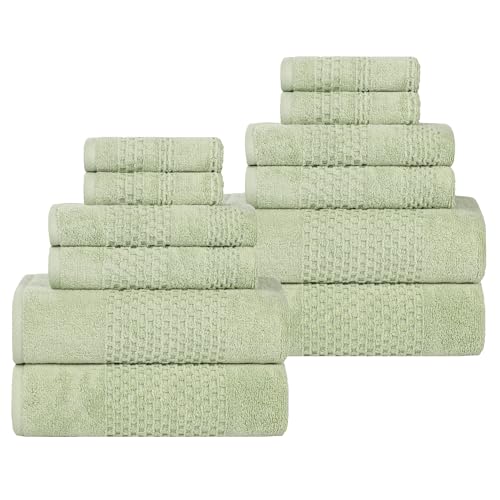 Playa Zero Twist Cotton Medium Weight Towels (12 Piece Towel Set / Green)