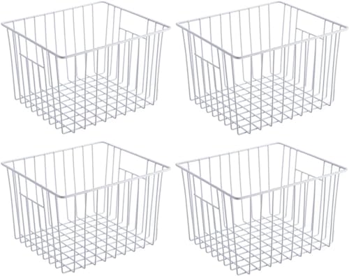 Freezer Wire Storage Organizer Basket (White / 11"L x 10"W x 7"H)