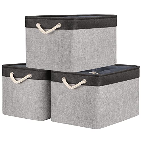 Organization and Storage Basket for Shelves (Black&Grey / 3PCS/Extra Jumbo - 20.5Lx15.7Wx13.8H)