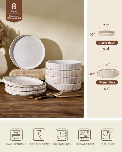 Stoneware Dinnerware Sets for 4 (Cappuccino White)