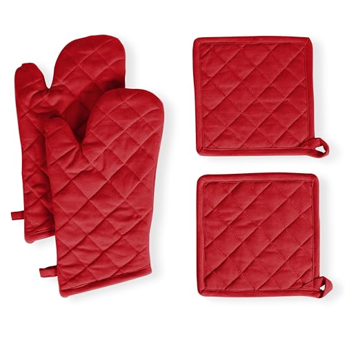 Pot Holders and Oven Mitts Sets for Kitchen Heat Resistant (Red)