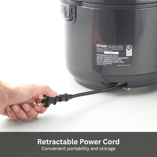 JNP-S18U-KY 10 Cup Capacity Rice Cooker with Non-Stick Inner Pot, Retractable Power Cord, and Keep Warm up to 12 hours, Black (10 cup)