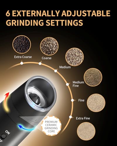 Gravity Electric Salt and Pepper Grinder Set Automatic Shakers Upgraded Pepper Mill with Rechargeable Base (Black Charging Base)