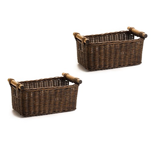 Petit Wicker Storage Basket (2 pieces Medium / Antique Walnut Brown)