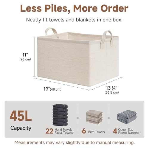 Linen Closet Storage Bins (Beige（Cotton-linen） / 19" L x 13 ¼" W x 11" H)