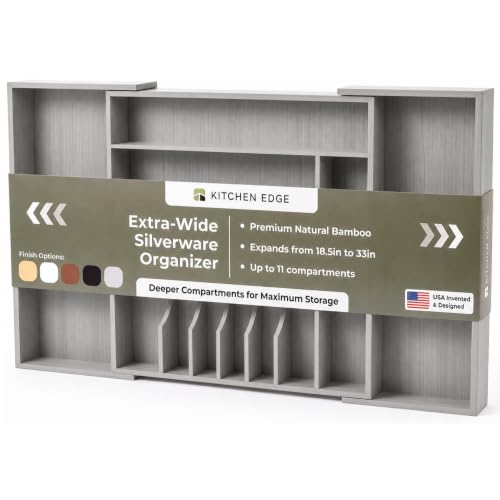 Silverware & Utensil Drawer Organizer (Gray Bamboo / From 18" to 33" Wide)
