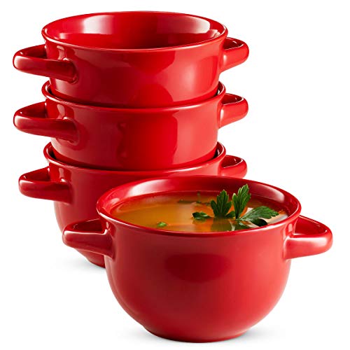 French Onion Soup Crocks with Lids & Handles (Red)