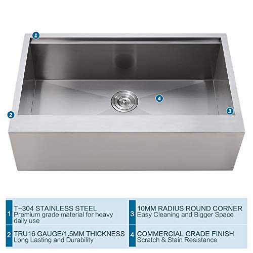 33 Inch Farmhouse Sink Workstation (33"L x 22"W x 10"D / Stainless Steel (Flat Apron))