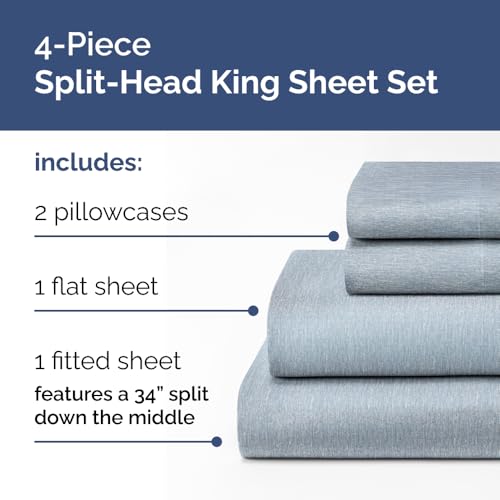 Flex Top Split Head King 4 Piece Sheet Set (39 - Heathered Blue / Split Head/Flex Top)