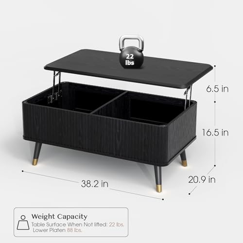 Black Lift Top Coffee Table with Storage for Living Room (Solid Black)