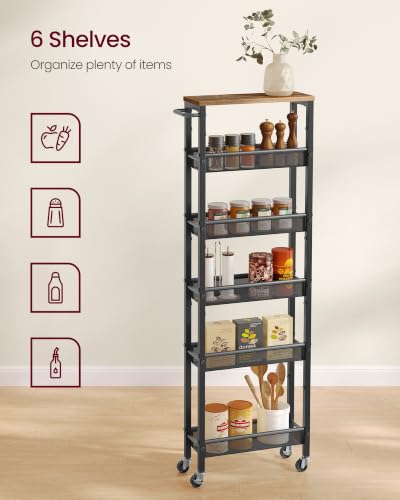 6 Tier Utility Rolling Laundry Cart (Rustic Brown + Matte Black / 6 Tiers (5.9"D x 51.7"H))