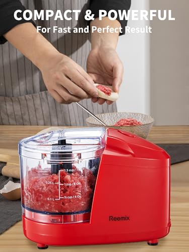 1.5-Cup One-Touch Electric Food Chopper, 100W Mini Food Processor Meat Grinder, Mix, Chop, Mince and Blend Vegetables, Fruits, Nuts, Meats, Stainless Steel Blade (Red) (Red)