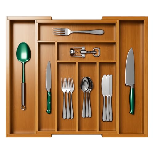Bamboo Expandable Drawer Organizer for Utensils Holder (Brown / Large)