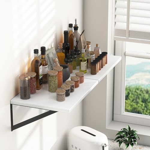16W x 12D Deep Floating Shelves Set of 2 White (White With Black Metal Bracket / 16wx12dx5.8h)