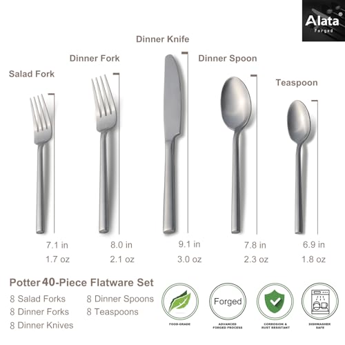 Potter 40 Piece Forged Silverware Set (Satin-Silver / 40 pieces for 8)