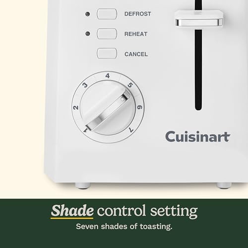 CPT-122 2-Slice Compact Plastic Toaster, Slots for Bagels & Bread, 7 Shade Settings, Cancel/Defrost/Reheat Functions, Removable Crumb Tray, Small Kitchen Appliance for Home & Office, White (White / 2-Slice / Toaster)