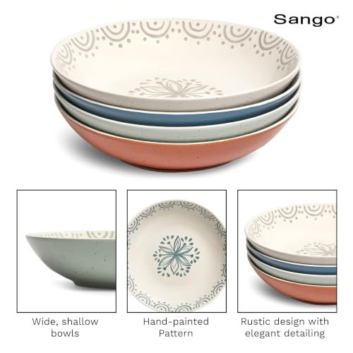 4 Piece Speckled Stoneware Pasta Bowl Set (Glazed Garden / Pasta Bowl Set)