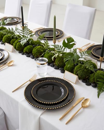 180PCS Black and Gold Plastic Plates Dinnerware Set for 30 Guests (Black and Gold Plastic Dinnerware Set / 180PCS)