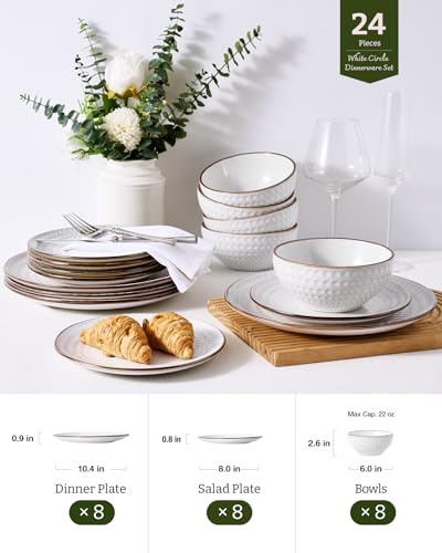 Eden Ceramic Plates and Bowls Sets (White Circle / Service for 8)