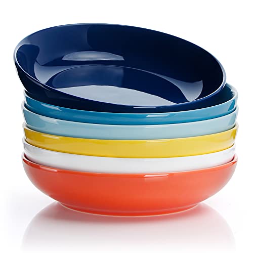 Pasta Bowls 30 Ounce Salad Serving Bowls Set of 6 (8.4 inches / Hot Assorted Colors)