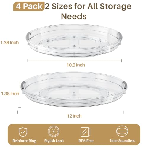 4 Pack Lazy Susan Organizer Turntable for Cabinet (Clear / 4 Pack 12in+10.6in)