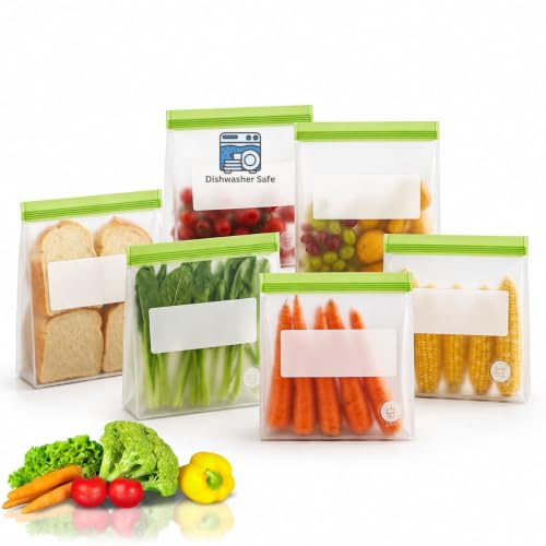 Reusable Food Storage Bags (6 Pack of 6 Gallon Bags (Multicolor (Green)))