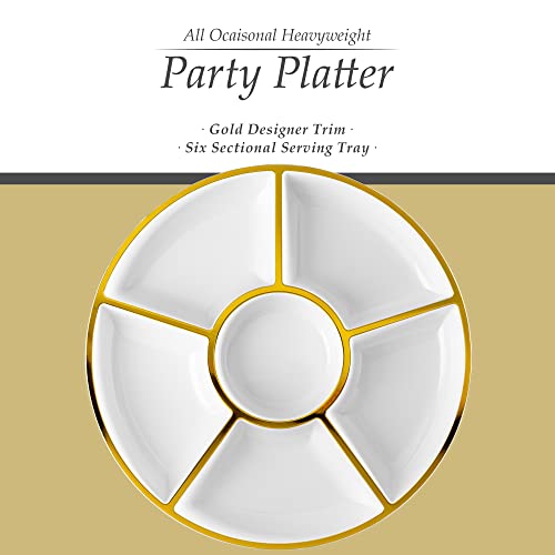 6 Sectional Round Plastic Serving Tray (White & Gold)